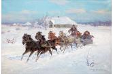 Czesław Wasilewski, 1875 Warszawa ? 1947 Łódź, Zimowy zaprzęg - olej, płótno, 49,5 × 72 cm sygn. p. d.: I.Zygmuntowicz  (SDA - 5/2020 r.) w. 10.000 PLN / s. 11.000 PLN
