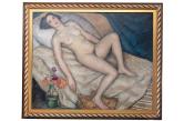 Jerzy Winiarz, 1894 Warszawa – 1928 Jastarnia, Akt - 1925 r. olej, płótno, 80 × 99,5 cm sygn. i dat. p. d.: J. Winiarz/Paris 1925 na odwrocie napis: J Winiarz/1925 oraz fragmentarycznie zachowana nalepka wystawowa z 1926 roku z częściowo widocznym opisem pracy  (SDA - 5/2020) w. 72.000 PLN / nie sprzedany !