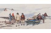 Adam Setkowicz, (1875 Kraków - 1945 tamże), Spotkanie,  akwarela, papier, 15 × 30,5 cm w świetle passe-partout sygn. l. d.: A. Setkowicz (SDA - 1/2020 r.) w. 1.900 PLN/  s. 3.800 PLN / collag - z. 4.500 PLN