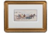 Adam Setkowicz, (1875 Kraków - 1945 tamże), Spotkanie,  akwarela, papier, 15 × 30,5 cm w świetle passe-partout sygn. l. d.: A. Setkowicz (SDA - 1/2020 r.) w. 1.900 PLN /s. 3.800 PLN/ collag - z. 4.500 PLN 